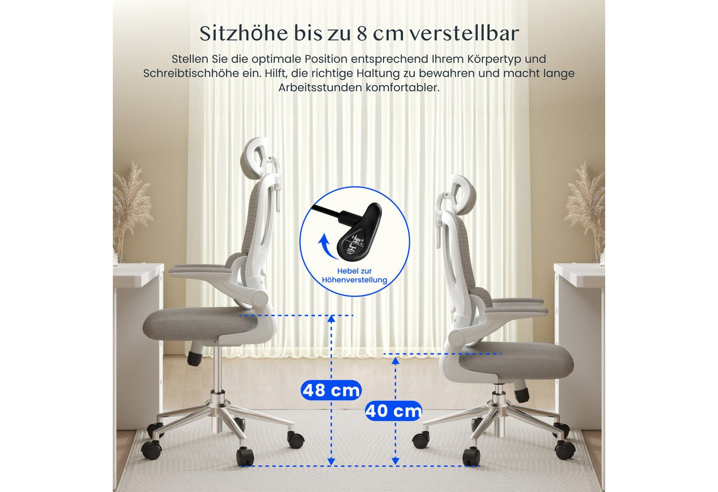 FLEXISPOT Bürostuhl Ergonomischer Schreibtischstuhl (mit 2D-Kopfstütze, Klappbare Armlehnen & Dynamische Lendenstütze), Stuhl mit 120° Wippfunktion für Homeoffi – Bild 4 von 5