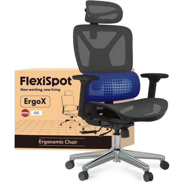 FLEXISPOT Bürostuhl ErgoX, Schreibtischstuhl Premium Ergonomischer (Rückenlehne verstellbar 90°-135°, 3D-Armlehnen, 3D-Kopfstütze, 5D-verstellbare Rückenlehne),