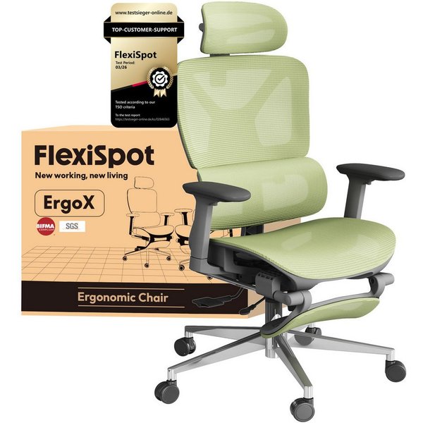FLEXISPOT Bürostuhl ErgoX, Premium Ergonomischer Schreibtischstuhl (Rückenlehne 90°-135° verstellbar, 3D-Armlehnen, 3D-Kopfstütze, 5D-Rückenlehne), 136 kg Tragk