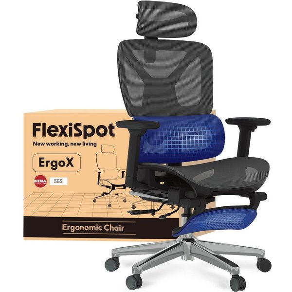 FLEXISPOT Bürostuhl ErgoX, Schreibtischstuhl Premium Ergonomischer (Rückenlehne verstellbar 90°-135°, 3D-Armlehnen, 3D-Kopfstütze, 5D-verstellbare Rückenlehne),