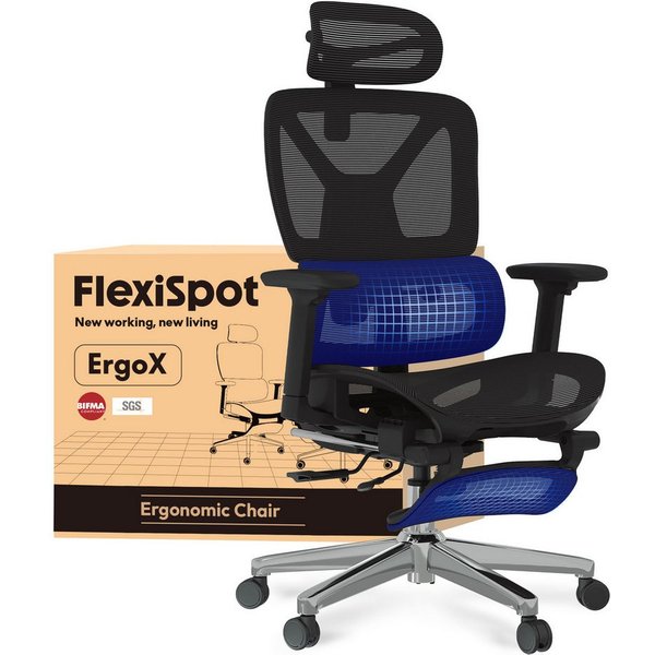 FLEXISPOT Bürostuhl ErgoX, Schreibtischstuhl Premium Ergonomischer (Rückenlehne verstellbar 90°-135°, 3D-Armlehnen, 3D-Kopfstütze, 5D-verstellbare Rückenlehne),