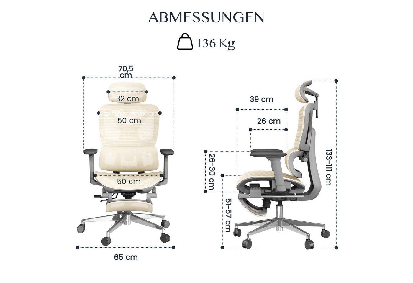 FLEXISPOT Bürostuhl ErgoX, Premium Ergonomischer Schreibtischstuhl (Rückenlehne 90°-135° verstellbar, 3D-Armlehnen, 3D-Kopfstütze, 5D-Rückenlehne), 136 kg Tragk – Bild 3 von 5