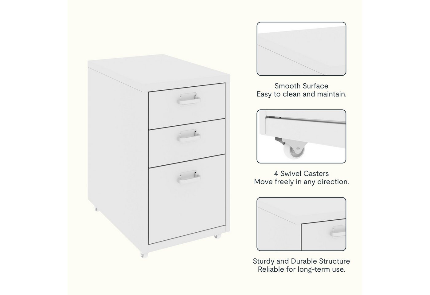 FLEXISPOT Container Rollcontainer für Ihr Büro&Home-Office, 28x48x41 cm (mobiler Aktenschrank mit 3 Schubladen, mit Rollen, Büroschrank) – Bild 3 von 5