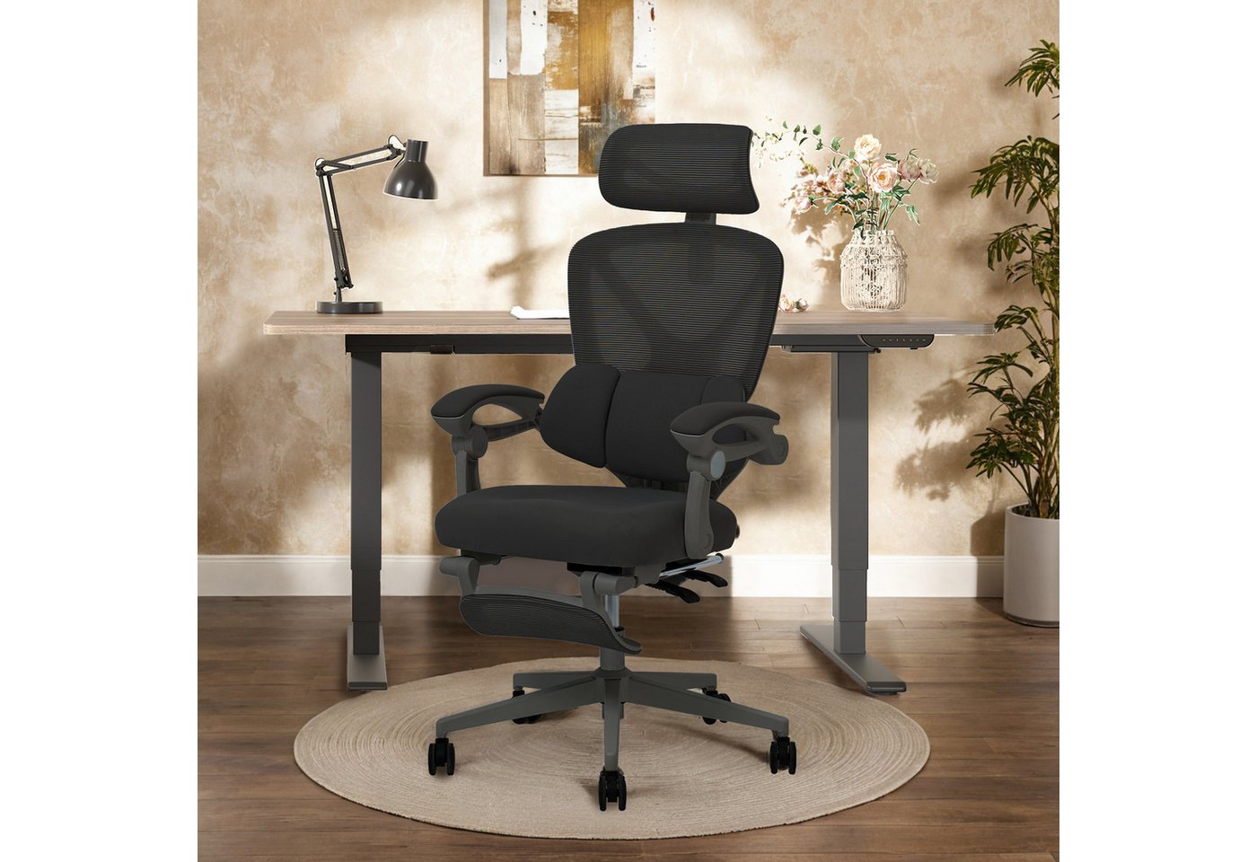 FLEXISPOT Drehstuhl Ergonomischer Bürostuhl mit X-Design (135° neigbare Rückenlehne & 3D-Kopfstütze & zonenverstellbare Lendenunterstützung), Synchron-Armlehnen – Bild 2 von 5