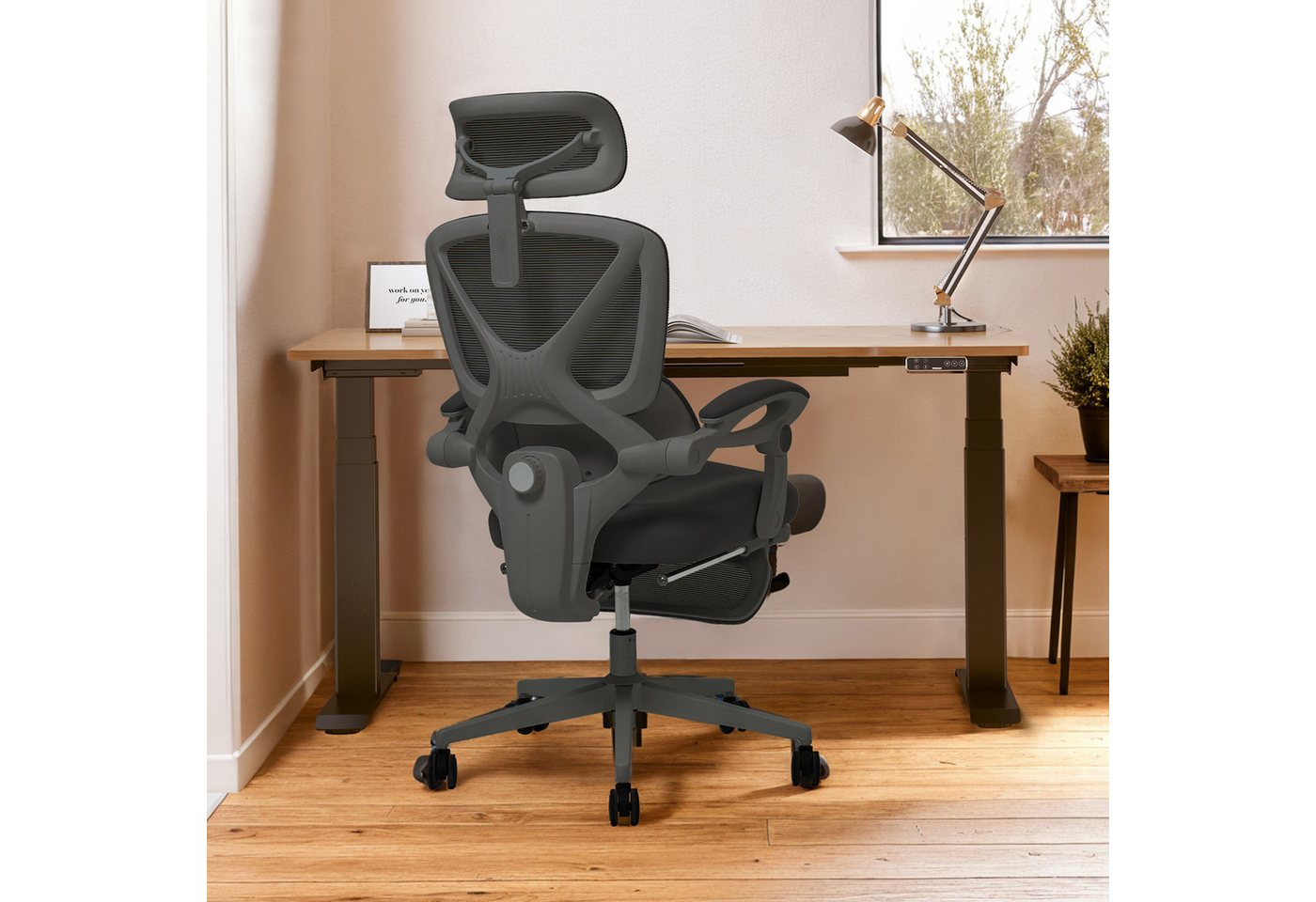 FLEXISPOT Drehstuhl Ergonomischer Bürostuhl mit X-Design (135° neigbare Rückenlehne & 3D-Kopfstütze & zonenverstellbare Lendenunterstützung), Synchron-Armlehnen – Bild 3 von 5