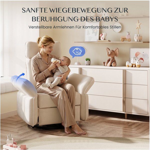 FLEXISPOT Loungesessel Cradle, Relaxsessel, Liegesessel, Schaukelstuhl mit Seitentaschen (mit 3D-Kopfstütze, 180-225° verstellbaren Armlehnen, Rocking- & 270° D