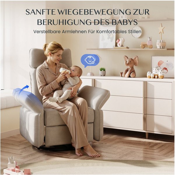 FLEXISPOT Loungesessel Cradle, Relaxsessel, Liegesessel, Schaukelstuhl mit Seitentaschen (mit 3D-Kopfstütze, 180-225° verstellbaren Armlehnen, Rocking- & 270° D