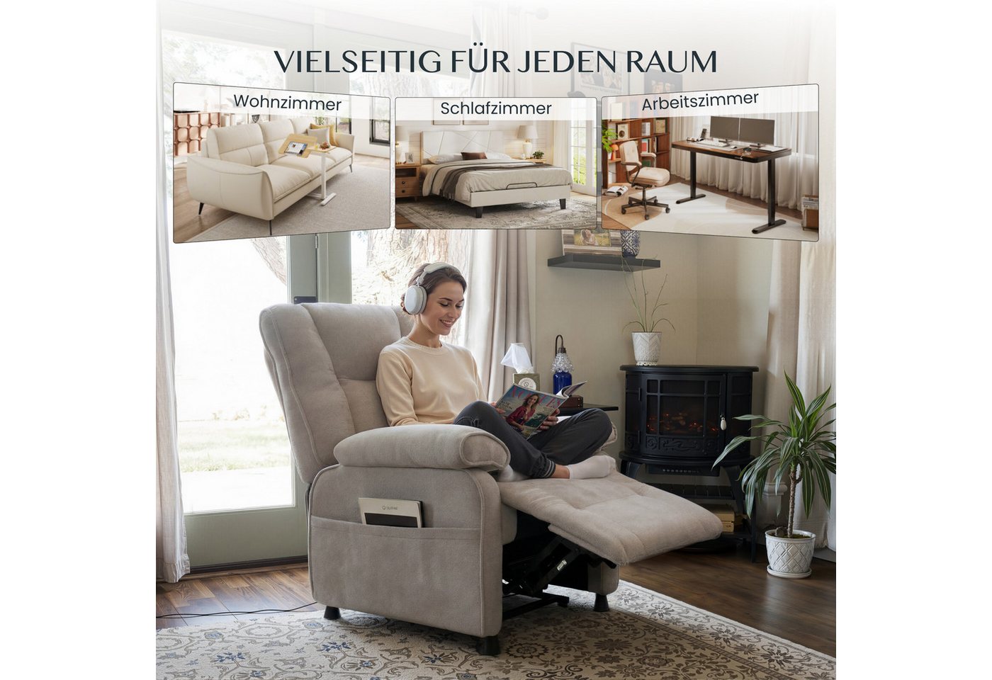 FLEXISPOT Relaxsessel Elektrischer Ergonomischer Fernsehsessel mit stufenloser Liegefunktion (mit stufenloser Liegefunktion 105°–155°, zusätzliche Schnellbedien – Bild 4 von 5