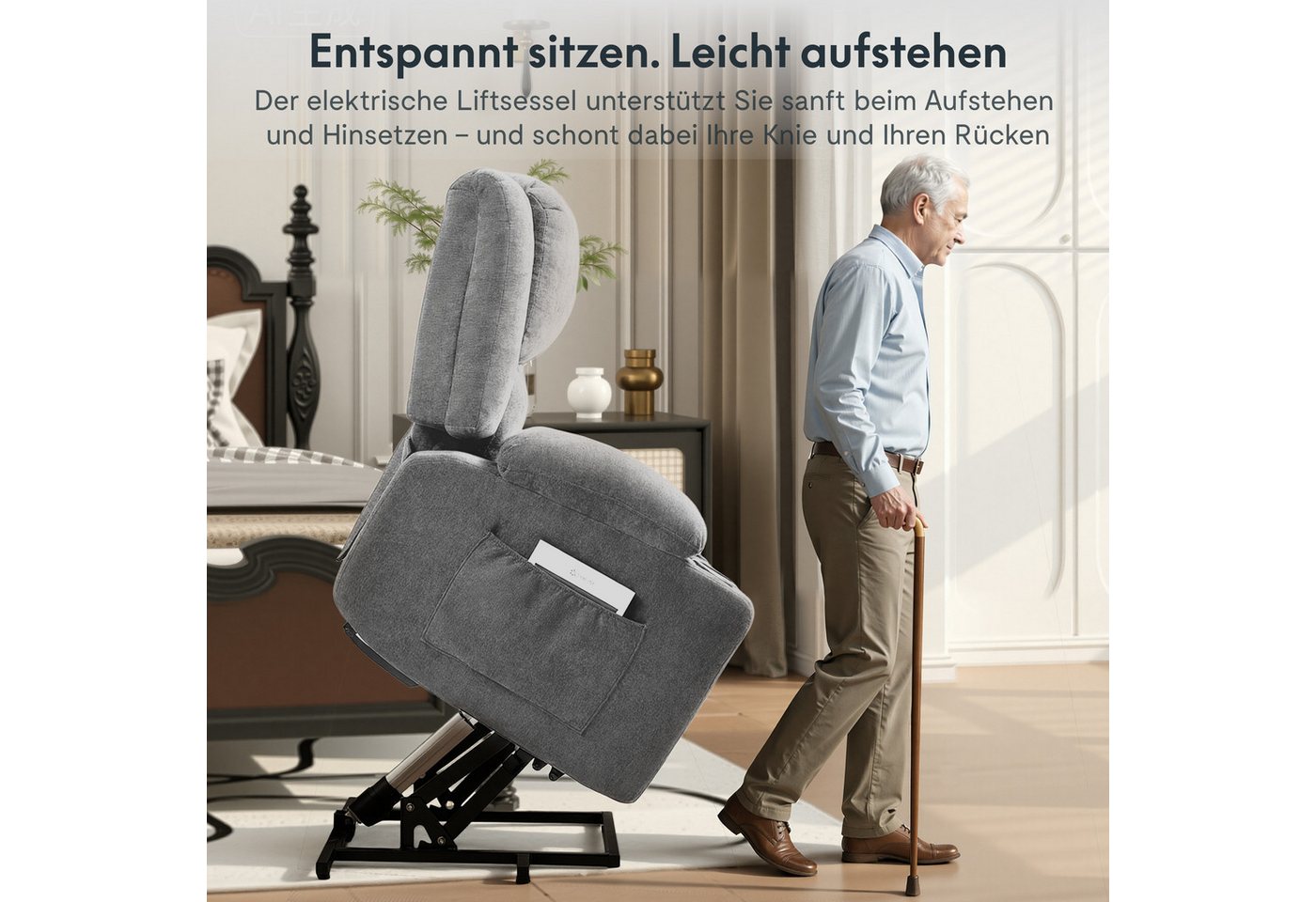 FLEXISPOT Relaxsessel Elektrischer Relaxsessel mit Aufstehhilfe, Massage- und Liegefunktion (mit Heizfunktion, 8-Punkt-Massage, USB-/Type-C-Anschluss, 2 Seitent – Bild 3 von 5
