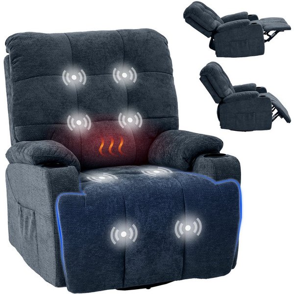 FLEXISPOT Relaxsessel Elektrischer Schaukelsessel, Massagesessel, Fernsehsessel,360°drehbar (mit Heiz- und Liegefunktion, 8-Punkt-Massage, USB-/Type-C-Ansclhlus