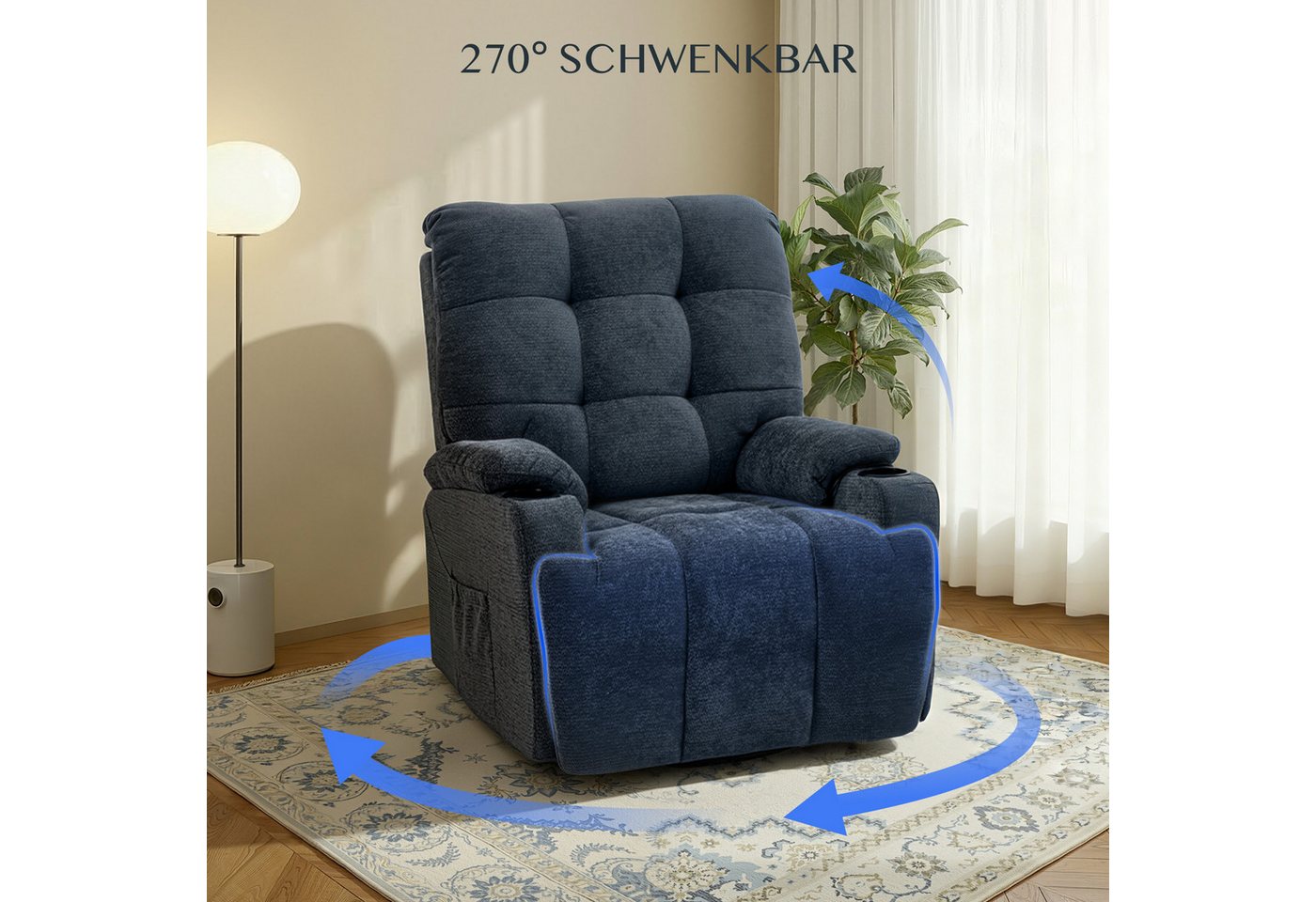 FLEXISPOT Relaxsessel Elektrischer Schaukelsessel, Massagesessel, Fernsehsessel,360°drehbar (mit Heiz- und Liegefunktion, 8-Punkt-Massage, USB-/Type-C-Ansclhlus – Bild 2 von 5