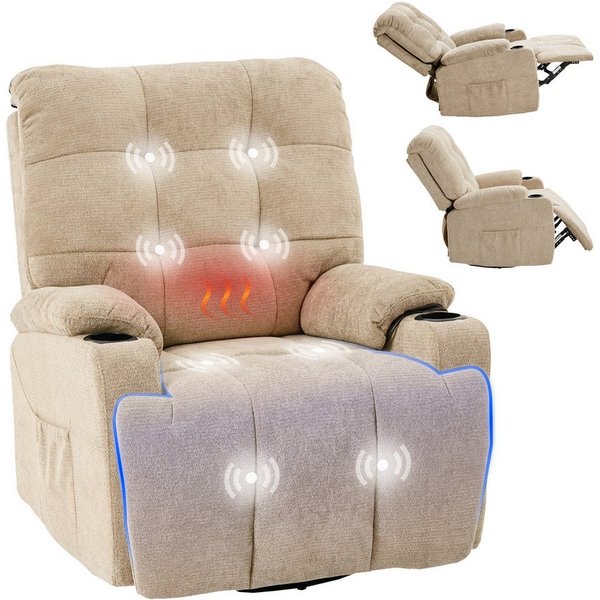 FLEXISPOT Relaxsessel Elektrischer Schaukelsessel, Massagesessel, Fernsehsessel,360°drehbar (mit Heiz- und Liegefunktion, 8-Punkt-Massage, USB-/Type-C-Ansclhlus
