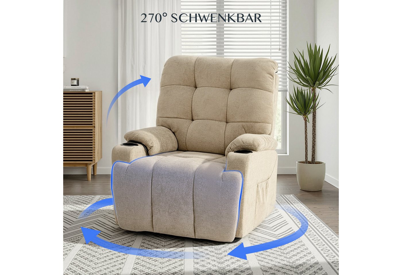 FLEXISPOT Relaxsessel Elektrischer Schaukelsessel, Massagesessel, Fernsehsessel,360°drehbar (mit Heiz- und Liegefunktion, 8-Punkt-Massage, USB-/Type-C-Ansclhlus – Bild 2 von 5