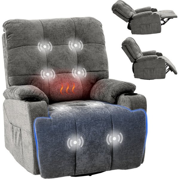 FLEXISPOT Relaxsessel Elektrischer Schaukelsessel, Massagesessel, Fernsehsessel,360°drehbar (mit Heiz- und Liegefunktion, 8-Punkt-Massage, USB-/Type-C-Ansclhlus