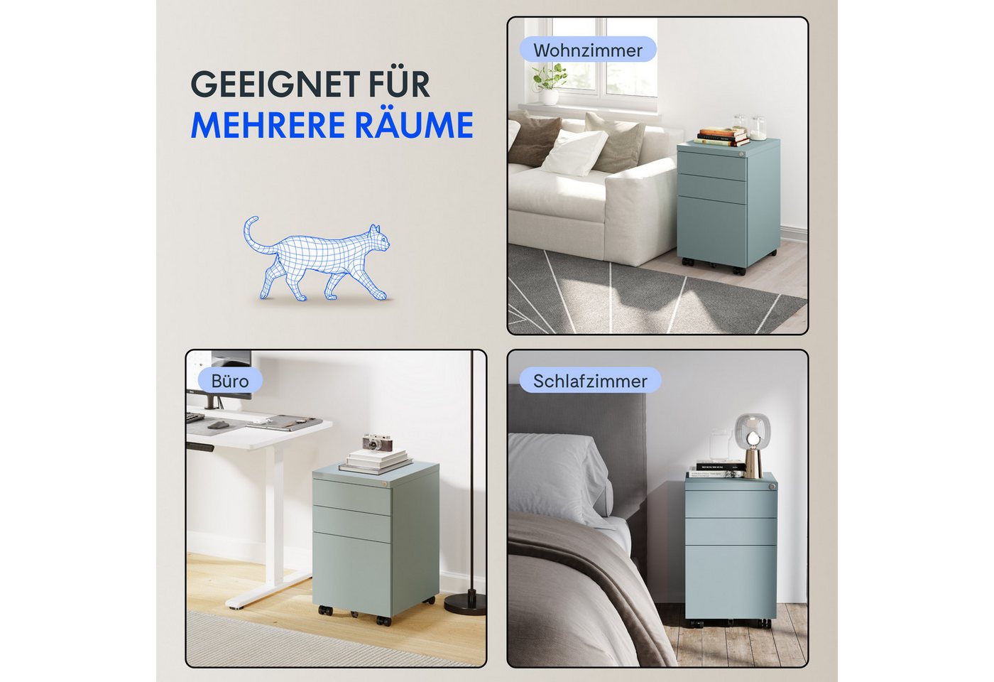 FLEXISPOT Rollcontainer Aufbewahrungsschrank, Büroschrank MIT Schloss, vormontiert, (inkl. 3 Schubladen, grundsolide Verarbeitung, Bürocontainer mit Schubladen  – Bild 5 von 5