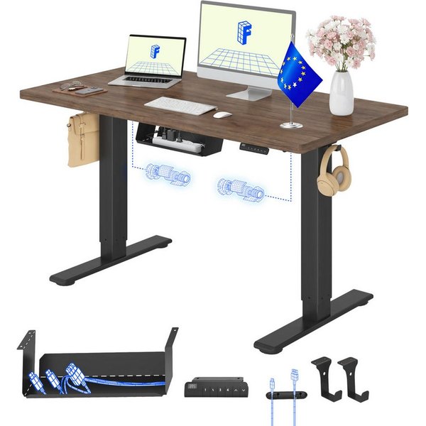 FLEXISPOT Schreibtisch Basic Plus höhenverstellbarer Schreibtisch mit Premium-Zubehör-Set (2 Motore & 2-Fach-Teleskop & 4 Höhenspeichertasten), MIT 25MM einteil