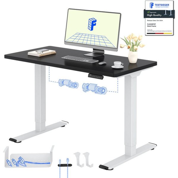 FLEXISPOT Schreibtisch Basic Plus höhenverstellbarer Schreibtisch mit Premium-Zubehör-Set (2 Motore & 2-Fach-Teleskop & 4 Höhenspeichertasten), MIT 25MM einteil