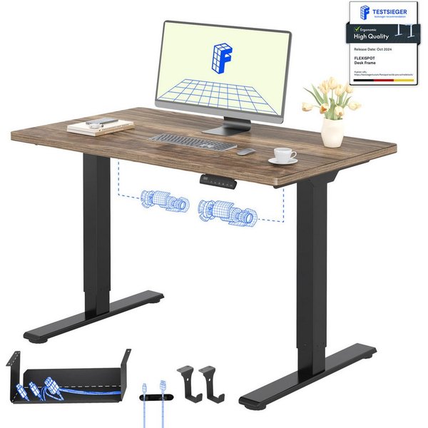 FLEXISPOT Schreibtisch Basic Plus höhenverstellbarer Schreibtisch mit Premium-Zubehör-Set (2 Motore & 2-Fach-Teleskop & 4 Höhenspeichertasten), MIT 25MM einteil