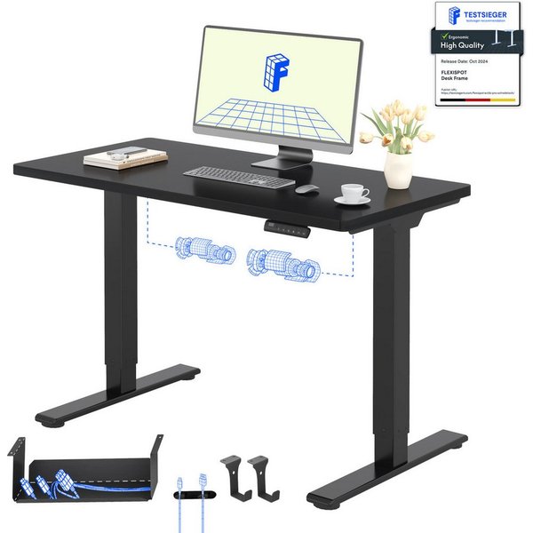 FLEXISPOT Schreibtisch Basic Plus höhenverstellbarer Schreibtisch mit Premium-Zubehör-Set (2 Motore & 2-Fach-Teleskop & 4 Höhenspeichertasten), MIT 25MM einteil