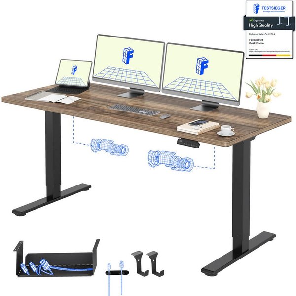 FLEXISPOT Schreibtisch Basic Plus höhenverstellbarer Schreibtisch mit Premium-Zubehör-Set (2 Motore & 2-Fach-Teleskop & 4 Höhenspeichertasten), MIT 25MM einteil