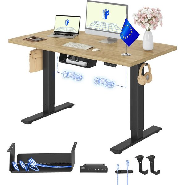 FLEXISPOT Schreibtisch Basic Plus höhenverstellbarer Schreibtisch mit Premium-Zubehör-Set (2 Motore & 2-Fach-Teleskop & 4 Höhenspeichertasten), MIT 25MM einteil