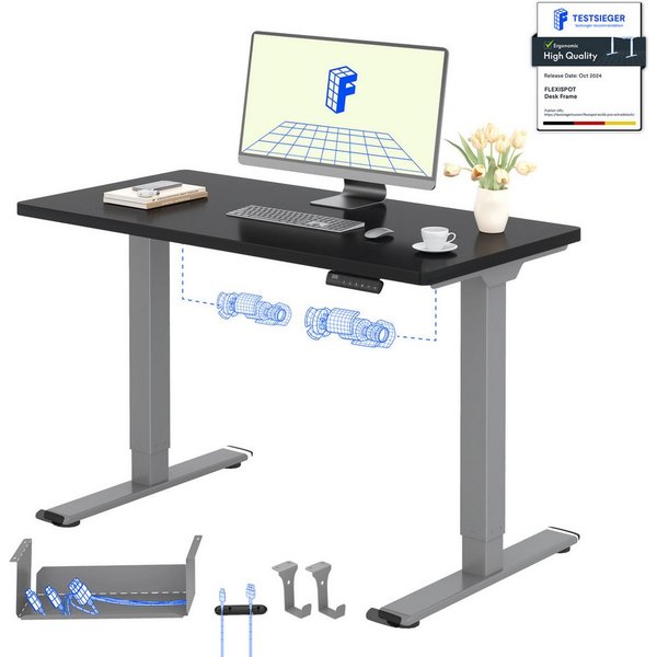 FLEXISPOT Schreibtisch Basic Plus höhenverstellbarer Schreibtisch mit Premium-Zubehör-Set (2 Motore & 2-Fach-Teleskop & 4 Höhenspeichertasten), MIT 25MM einteil