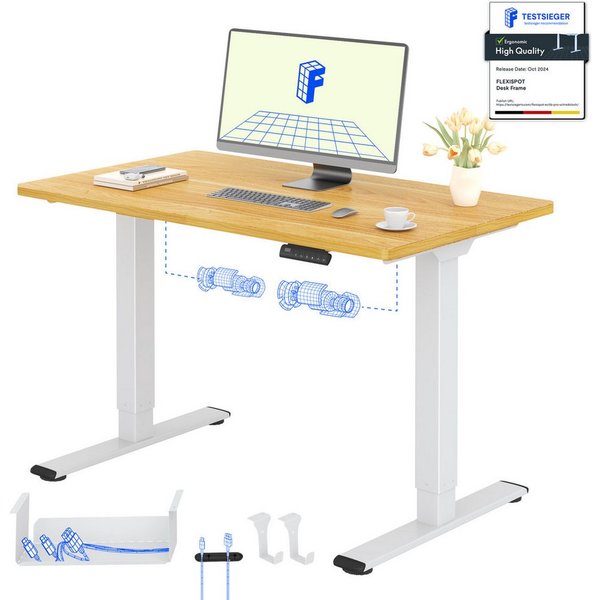 FLEXISPOT Schreibtisch Basic Plus höhenverstellbarer Schreibtisch mit Premium-Zubehör-Set (2 Motore & 2-Fach-Teleskop & 4 Höhenspeichertasten), MIT 25MM einteil