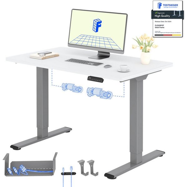 FLEXISPOT Schreibtisch Basic Plus höhenverstellbarer Schreibtisch mit Premium-Zubehör-Set (2 Motore & 2-Fach-Teleskop & 4 Höhenspeichertasten), MIT 25MM einteil