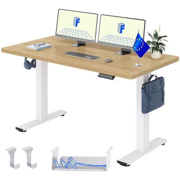 FLEXISPOT Schreibtisch Basic-Series Elektrisch höhenverstellbarer Schreibtisch (Anti-Kollisions-system, 2- Fach-Teleskop, mit Haken, LED-Display), 100/110/120/1