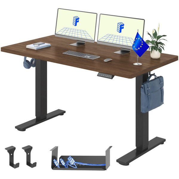 FLEXISPOT Schreibtisch Basic-Series Elektrisch höhenverstellbarer Schreibtisch (Anti-Kollisions-system, 2- Fach-Teleskop, mit Haken, LED-Display), 100/110/120/1