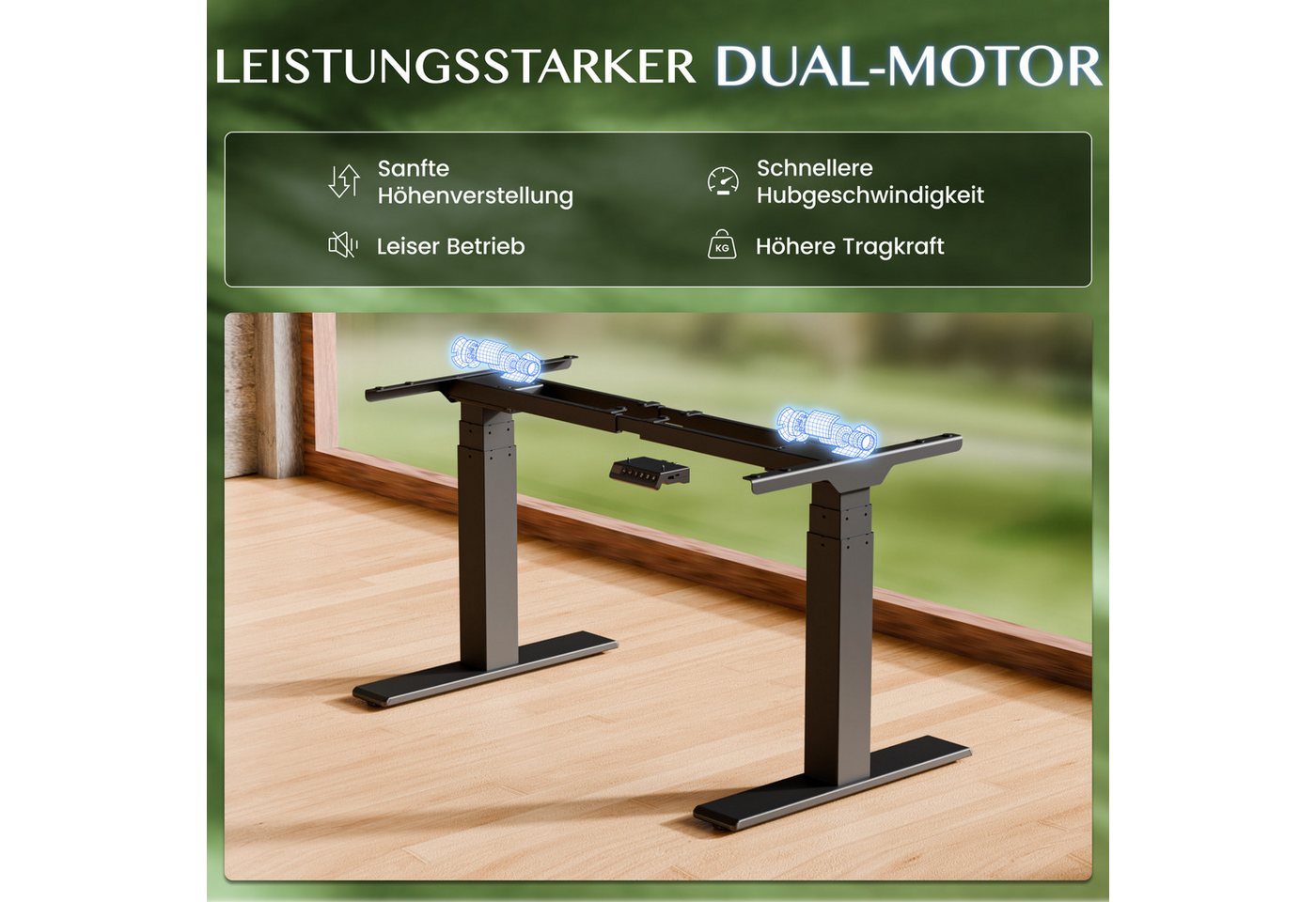FLEXISPOT Schreibtisch E200 Elektrisch höhenverstellbarer Schreibtisch mit Dualmotor (2 Motore, 3-Fach-Teleskop, 4 Speicherplätze, höhenverstellbar von 60–125 c – Bild 3 von 5
