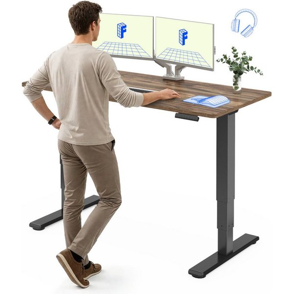 FLEXISPOT Schreibtisch Elektrisch Höhenverstellbarer Schreibtisch EC5 LITE mit Dualmotor (25MM einteiliger Tischplatte & 3-fach Teleskop, 4 Speicherhöhen & Anti
