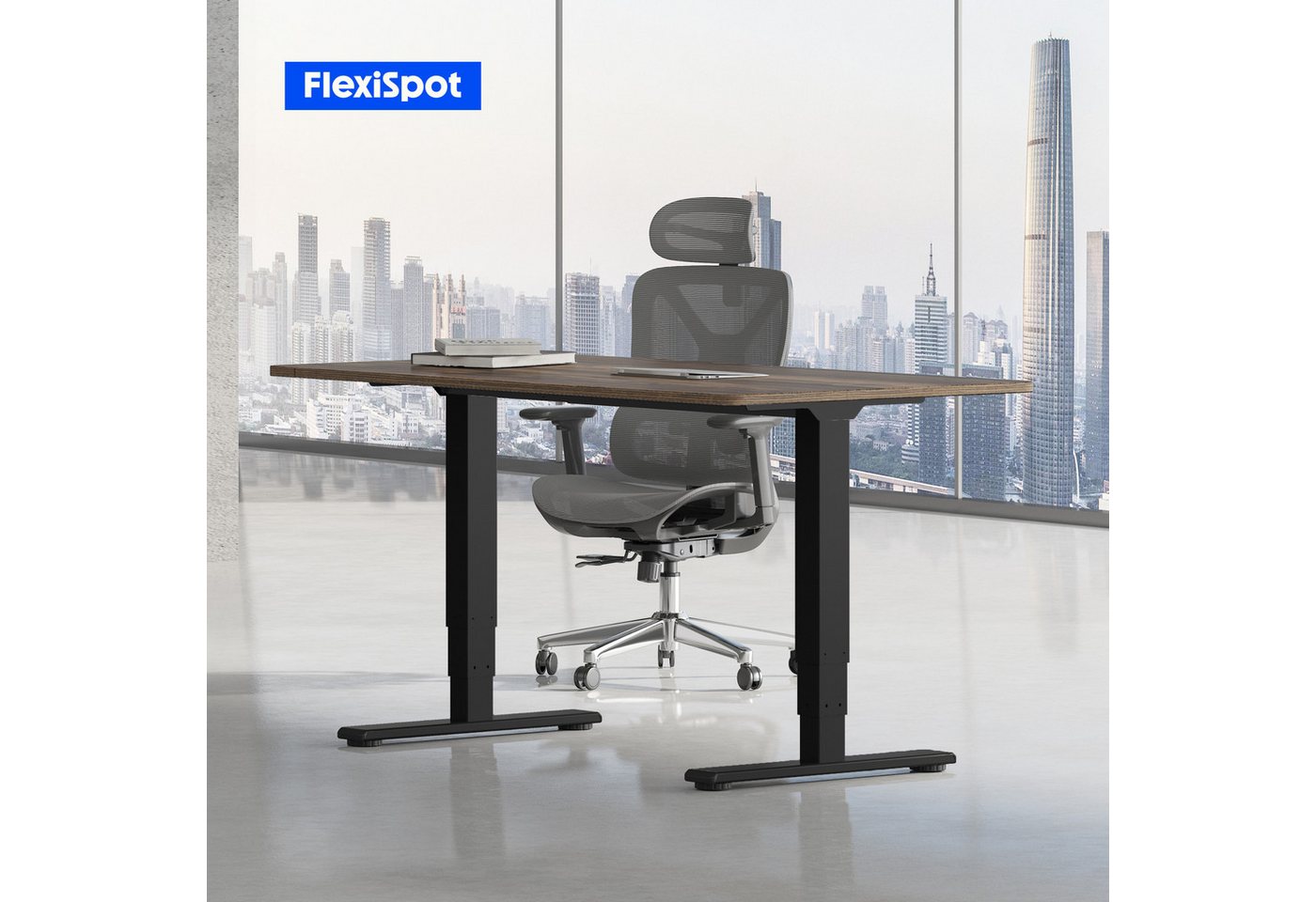 FLEXISPOT Schreibtisch Elektrisch Höhenverstellbarer Schreibtisch EC5 LITE mit Dualmotor (25MM einteiliger Tischplatte & 3-fach Teleskop, 4 Speicherhöhen & Anti – Bild 2 von 5