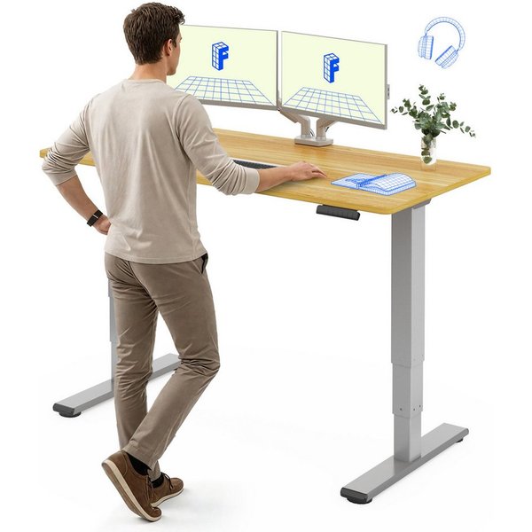 FLEXISPOT Schreibtisch Elektrisch Höhenverstellbarer Schreibtisch EC5 LITE mit Dualmotor (25MM einteiliger Tischplatte & 3-fach Teleskop, 4 Speicherhöhen & Anti