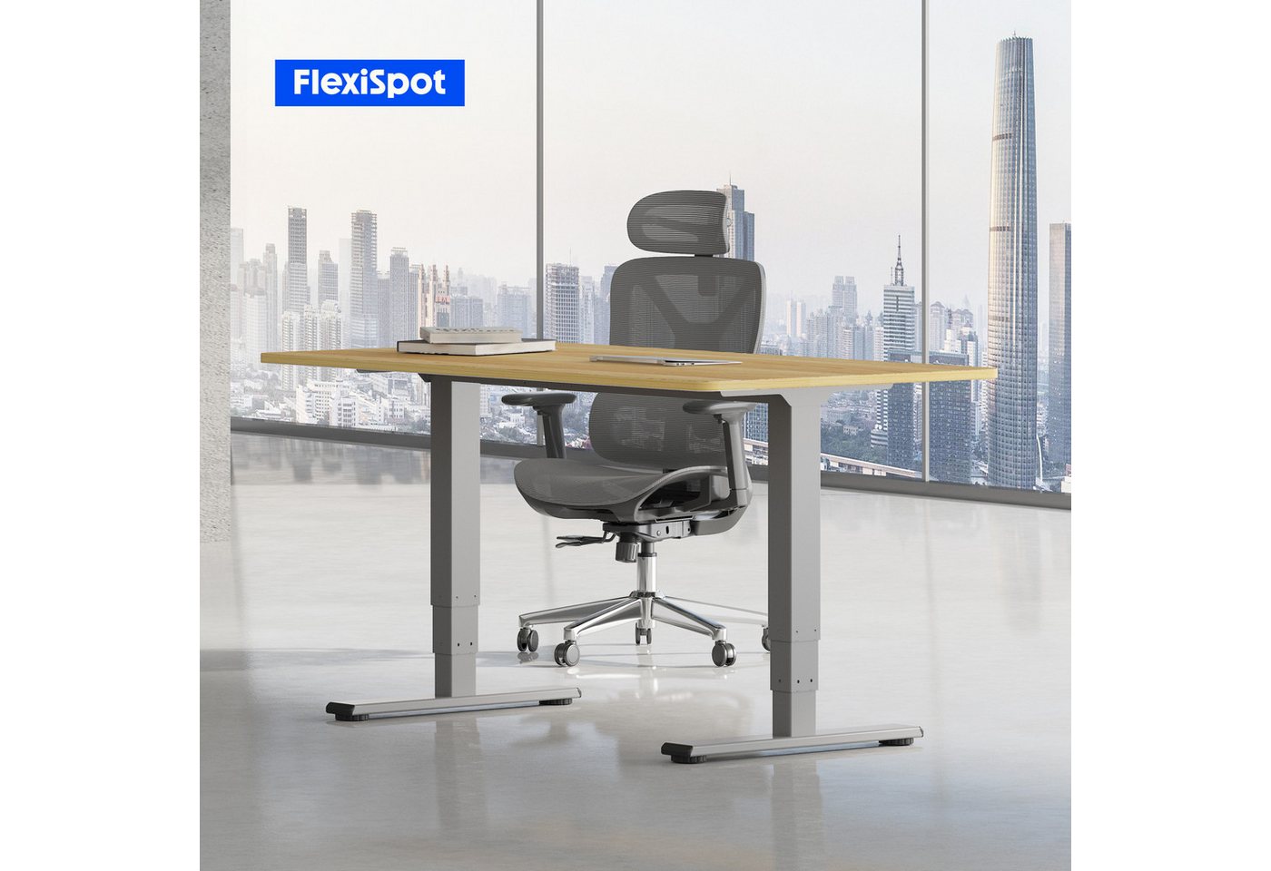 FLEXISPOT Schreibtisch Elektrisch Höhenverstellbarer Schreibtisch EC5 LITE mit Dualmotor (25MM einteiliger Tischplatte & 3-fach Teleskop, 4 Speicherhöhen & Anti – Bild 2 von 5