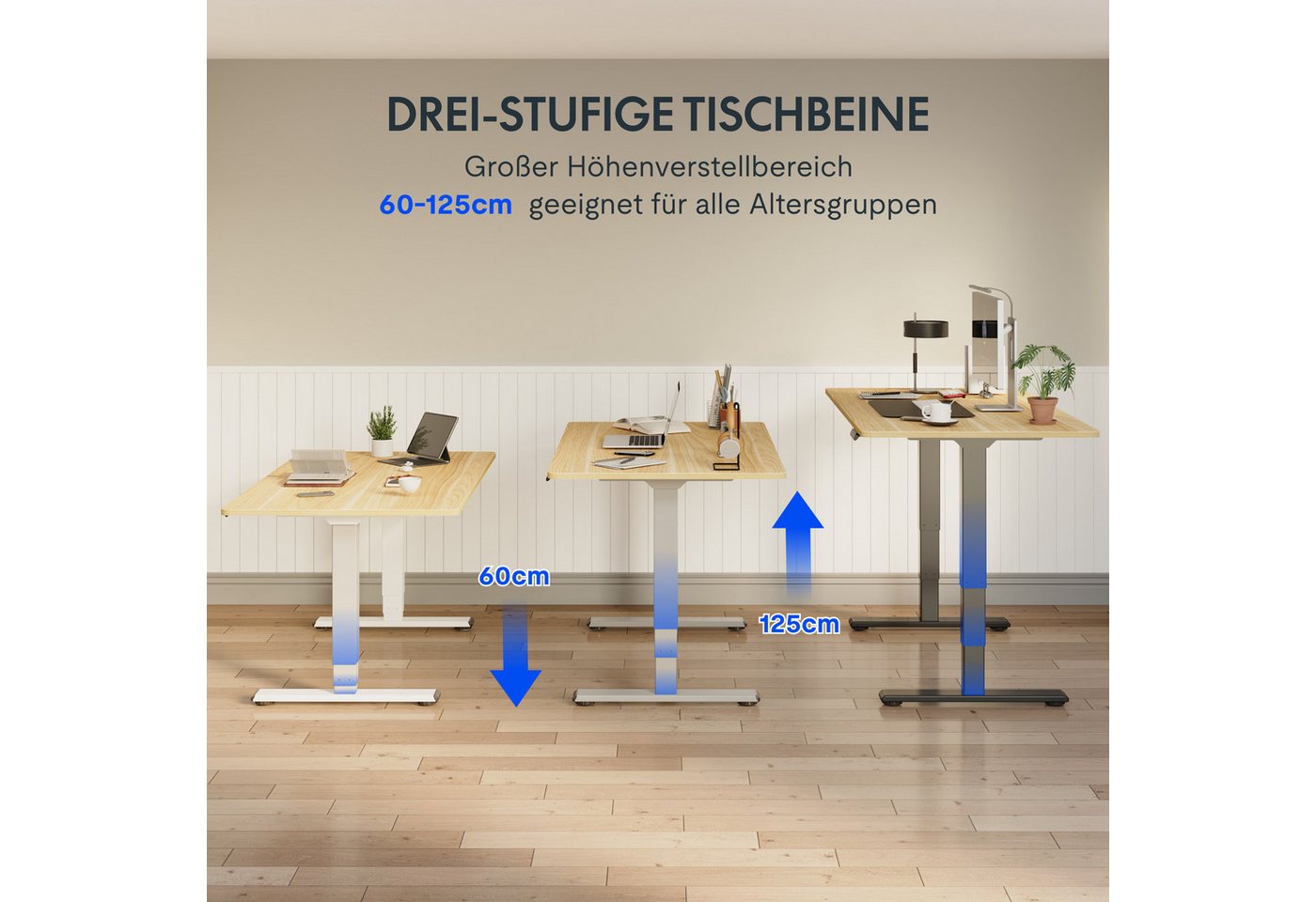 FLEXISPOT Schreibtisch Elektrisch Höhenverstellbarer Schreibtisch EC5 LITE mit Dualmotor (25MM einteiliger Tischplatte & 3-fach Teleskop, 4 Speicherhöhen & Anti – Bild 4 von 5