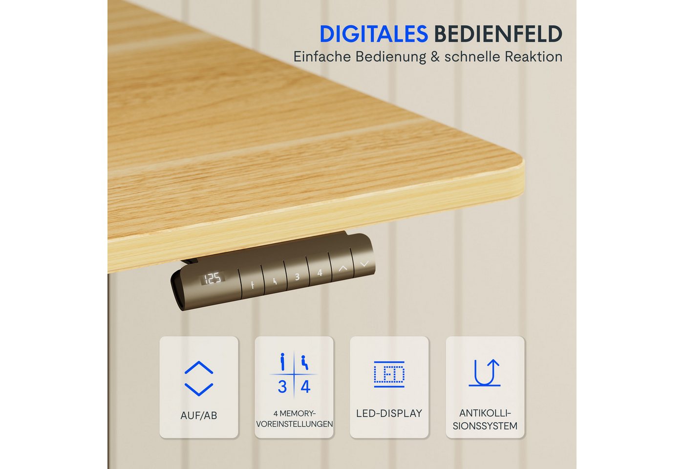 FLEXISPOT Schreibtisch Elektrisch Höhenverstellbarer Schreibtisch EC5 LITE mit Dualmotor (25MM einteiliger Tischplatte & 3-fach Teleskop, 4 Speicherhöhen & Anti – Bild 5 von 5