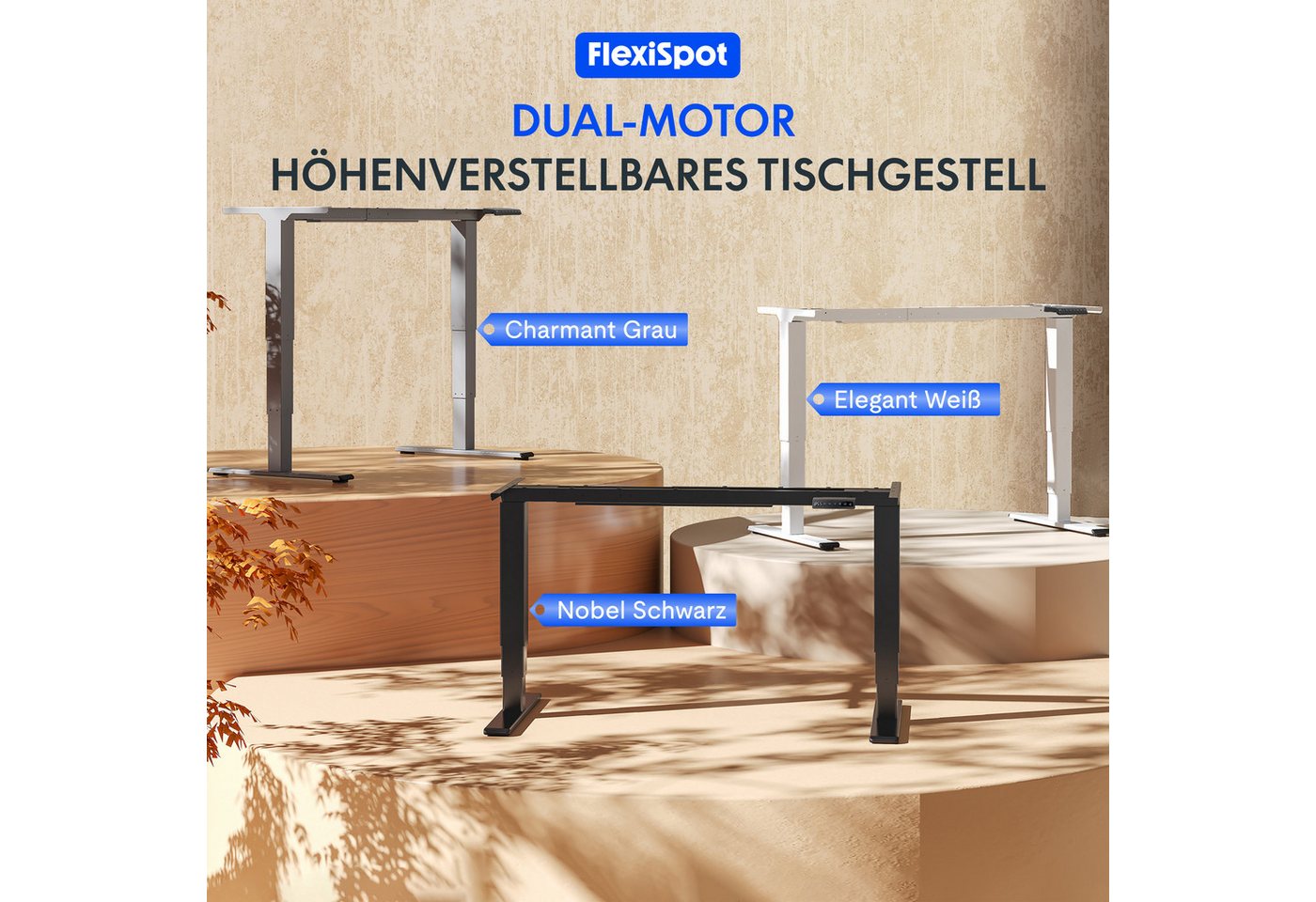 FLEXISPOT Schreibtisch Elektrisch höhenverstellbares Tischgestell (EC5 Serie) (Dual-Motor & 3-Fach-Teleskop & 4 Speicherhöhen, mit USB Charging), Antikollisions – Bild 2 von 5