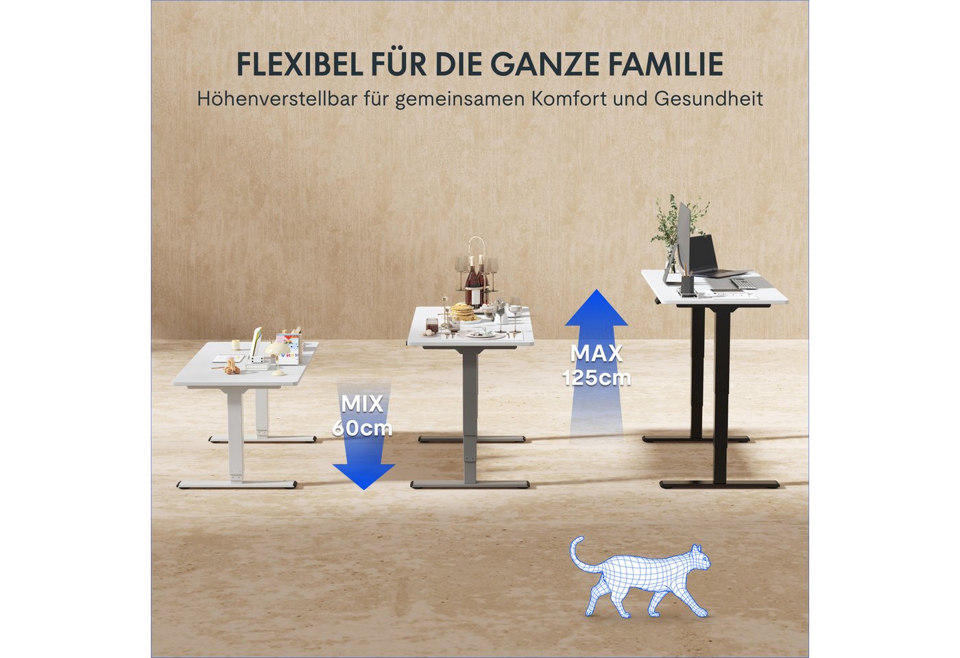 FLEXISPOT Schreibtisch Elektrisch höhenverstellbares Tischgestell (EC5 Serie) (Dual-Motor & 3-Fach-Teleskop & 4 Speicherhöhen, mit USB Charging), Antikollisions – Bild 3 von 5