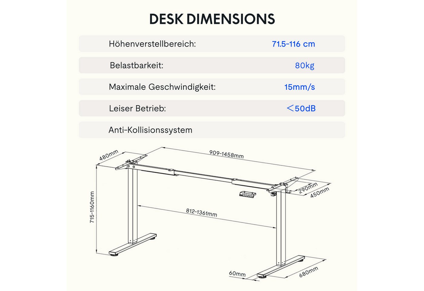 FLEXISPOT Schreibtisch Elektrisch höhenverstellbares Tischgestell, Schwarz/Weiß/Grau/Mousse (1-St., 4 Höhen-Speicherplätze, Anti-Kollisionssystem), Einfache Bed – Bild 5 von 5