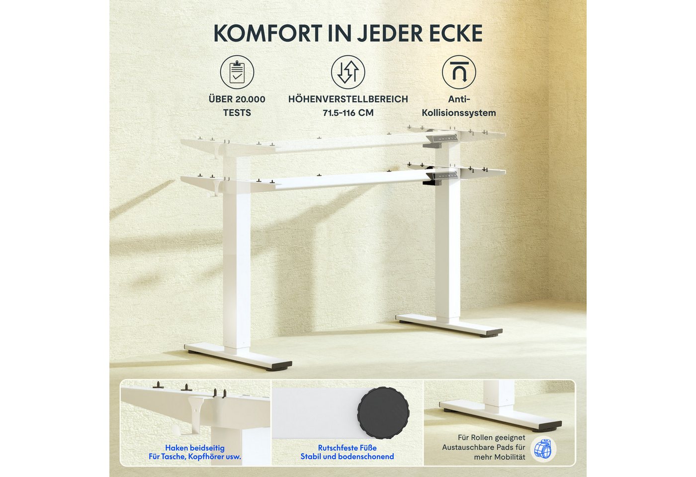FLEXISPOT Schreibtisch Elektrisch höhenverstellbares Tischgestell, Schwarz/Weiß/Grau/Mousse (1-St., 4 Höhen-Speicherplätze, Anti-Kollisionssystem), Einfache Bed – Bild 2 von 5