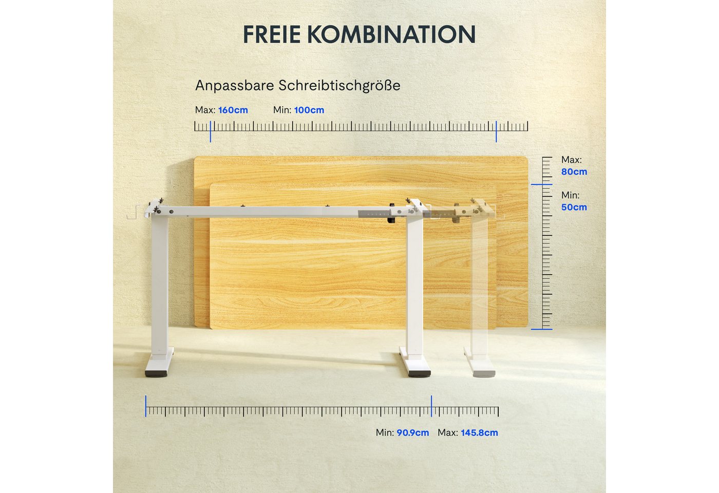 FLEXISPOT Schreibtisch Elektrisch höhenverstellbares Tischgestell, Schwarz/Weiß/Grau/Mousse (1-St., 4 Höhen-Speicherplätze, Anti-Kollisionssystem), Einfache Bed – Bild 3 von 5