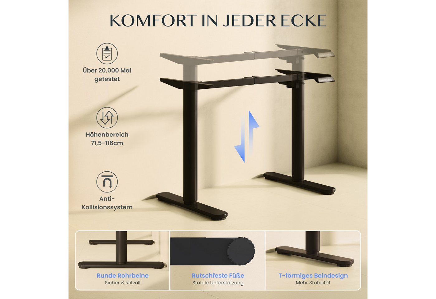 FLEXISPOT Schreibtisch Elektrisch höhenverstellbares Tischgestell, Schwarz/Weiß/Grau/Mousse (1-St., mit elegant abgerundeten Tischbeinen (runde Form), harmonisc – Bild 4 von 5