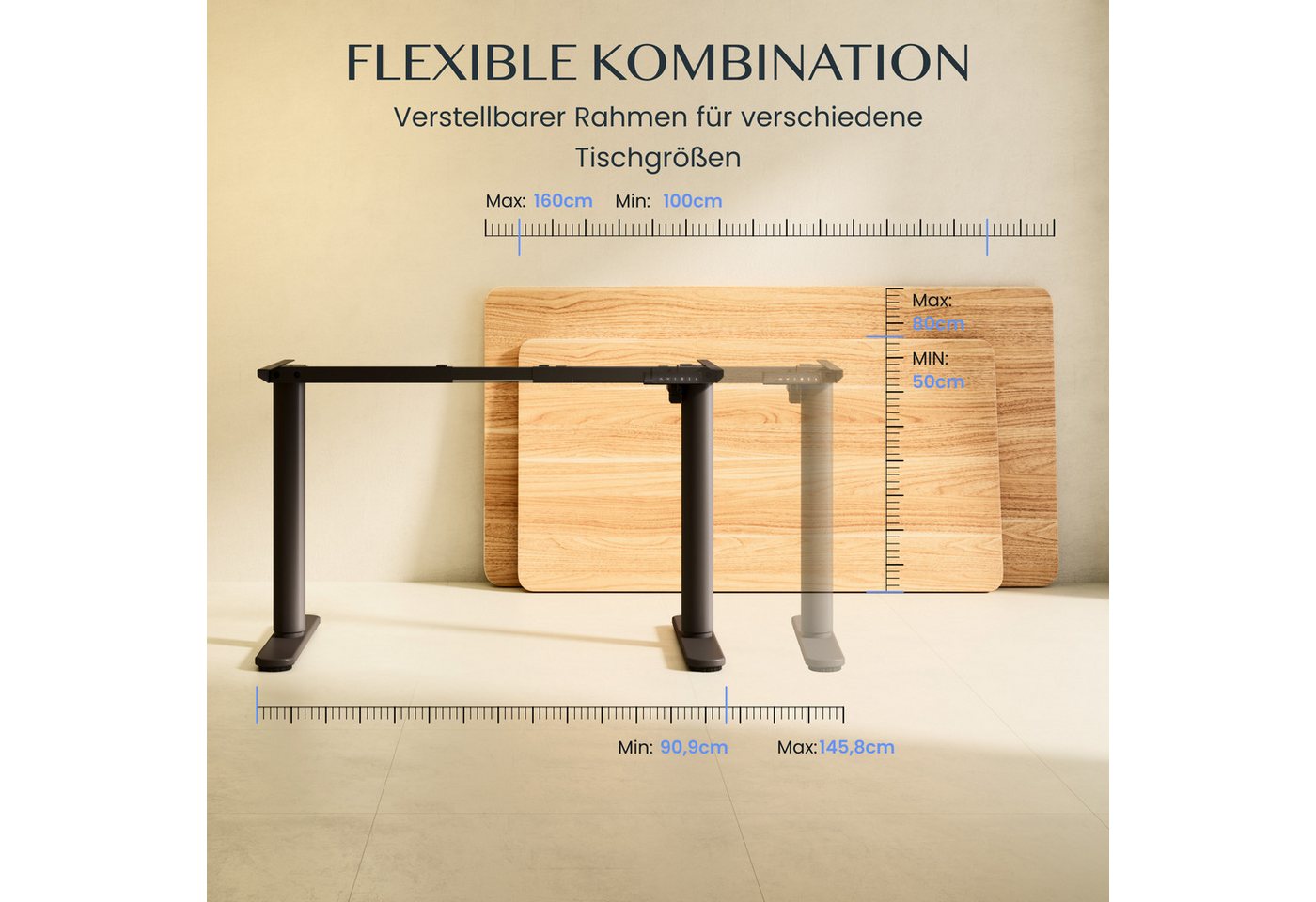 FLEXISPOT Schreibtisch Elektrisch höhenverstellbares Tischgestell, Schwarz/Weiß/Grau/Mousse (1-St., mit elegant abgerundeten Tischbeinen (runde Form), harmonisc – Bild 5 von 5