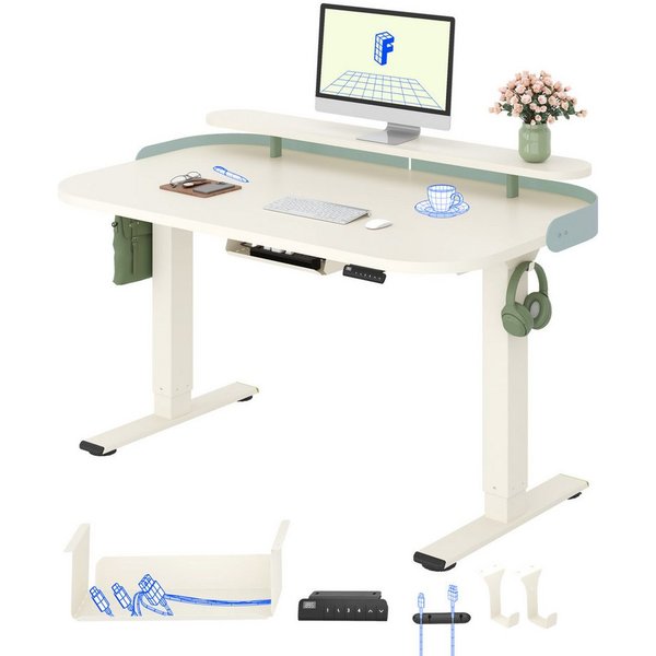 FLEXISPOT Schreibtisch Moderner elektrisch höhenverstellbarer Schreibtisch mit Monitorablage (70–119 cm höhenverstellbar, 6-Tasten Memory-Steuerung, stabiler St