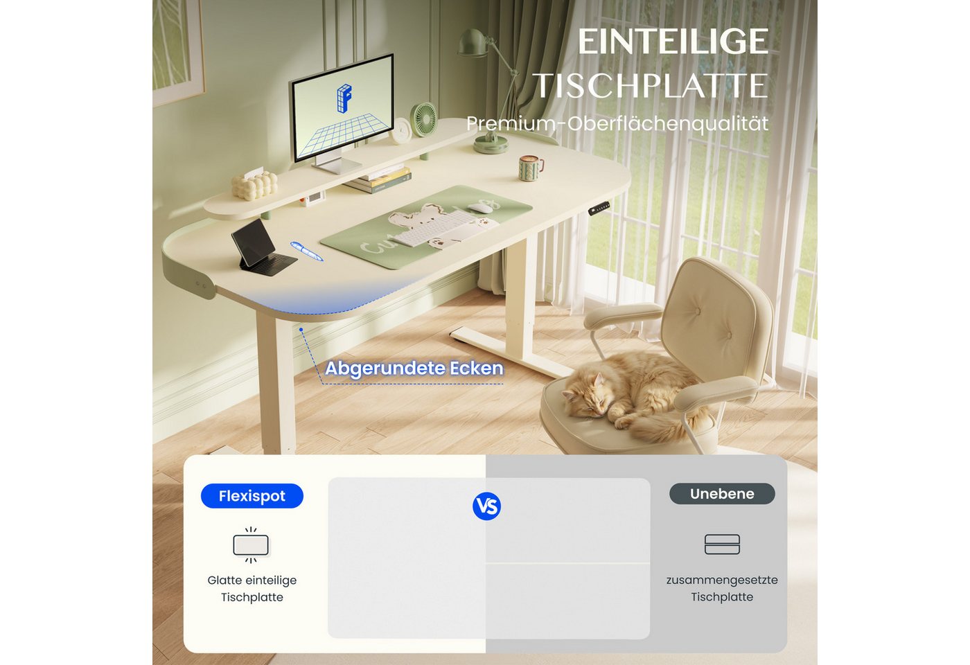 FLEXISPOT Schreibtisch Moderner elektrisch höhenverstellbarer Schreibtisch mit Monitorablage (70–119 cm höhenverstellbar, 6-Tasten Memory-Steuerung, stabiler St – Bild 5 von 5