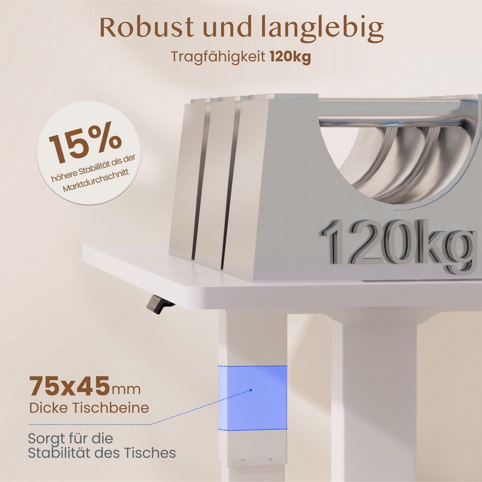 FLEXISPOT Schreibtisch Sitz-Steh-Tisch mit Memory-Funktionen (110X54/140X70/ 160X70/ 180X80/ 200X80 CM), Dual-Motor, 4 Speicherplätze, Anti-Kollisionssystem – Bild 5 von 5