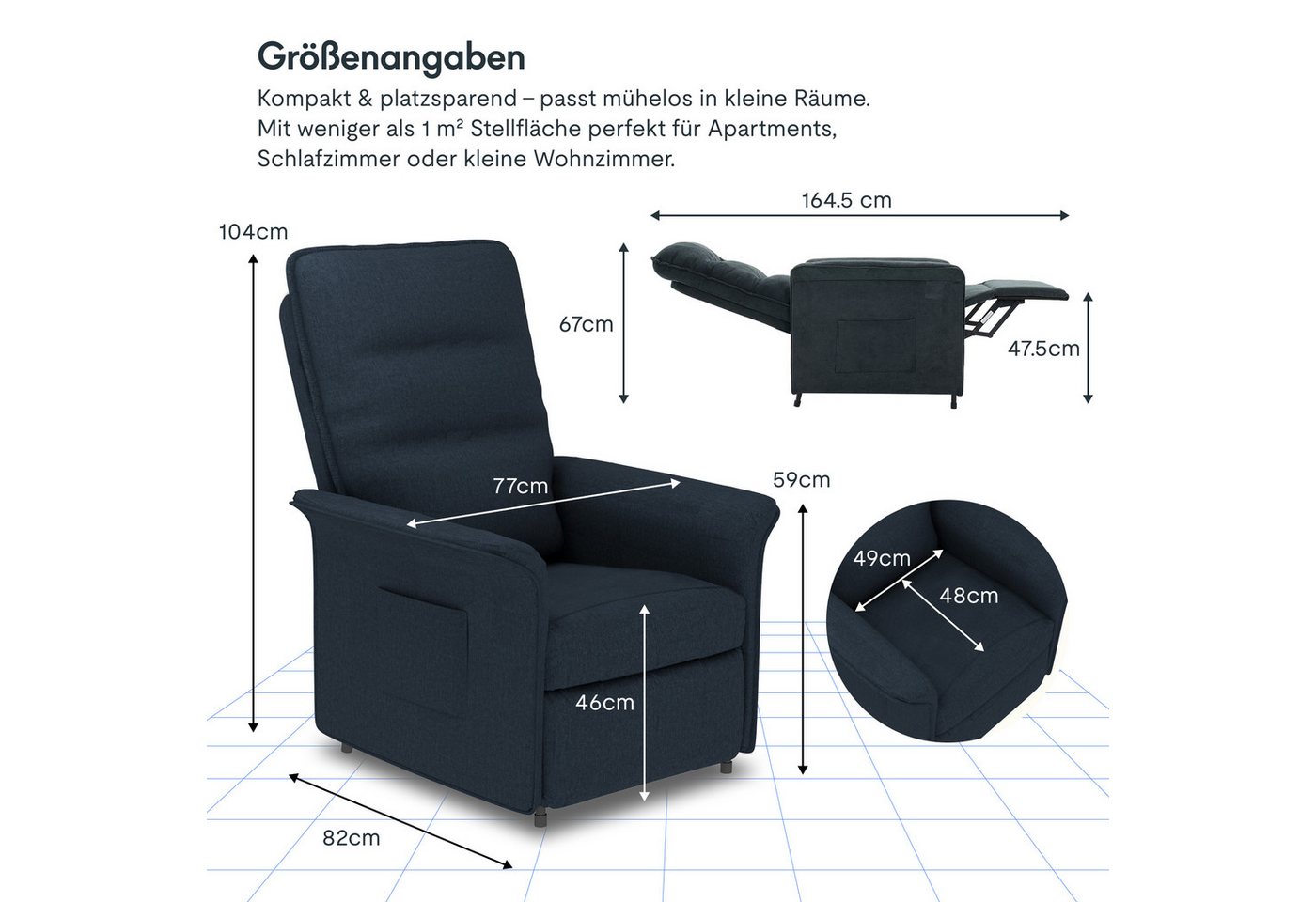 FLEXISPOT Sessel Elektrischer Einzelsessel – Ergonomischer Fernsehsessel, verstellbar (105°–155° Rückenlehnenverstellung, kompakte Bauweise & komfortable Sitzpo – Bild 2 von 5