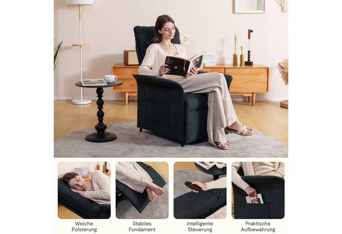 FLEXISPOT Sessel Elektrischer Einzelsessel – Ergonomischer Fernsehsessel, verstellbar (105°–155° Rückenlehnenverstellung, kompakte Bauweise & komfortable Sitzpo – Bild 3 von 5