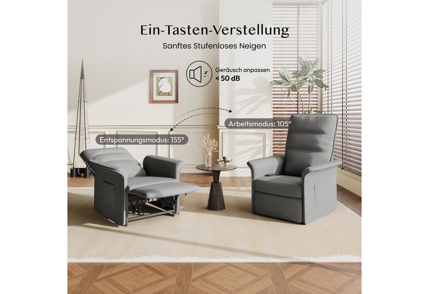 FLEXISPOT Sessel Elektrischer Relaxsessel – Ergonomischer Liegesessel mit Relaxfunktion (leicht zu montieren, kompakt verpackt & einfach zu transportieren), Fer – Bild 2 von 5